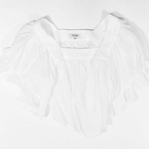Madewell White Crepe Ruffle Sleeve Blouse Shirt L